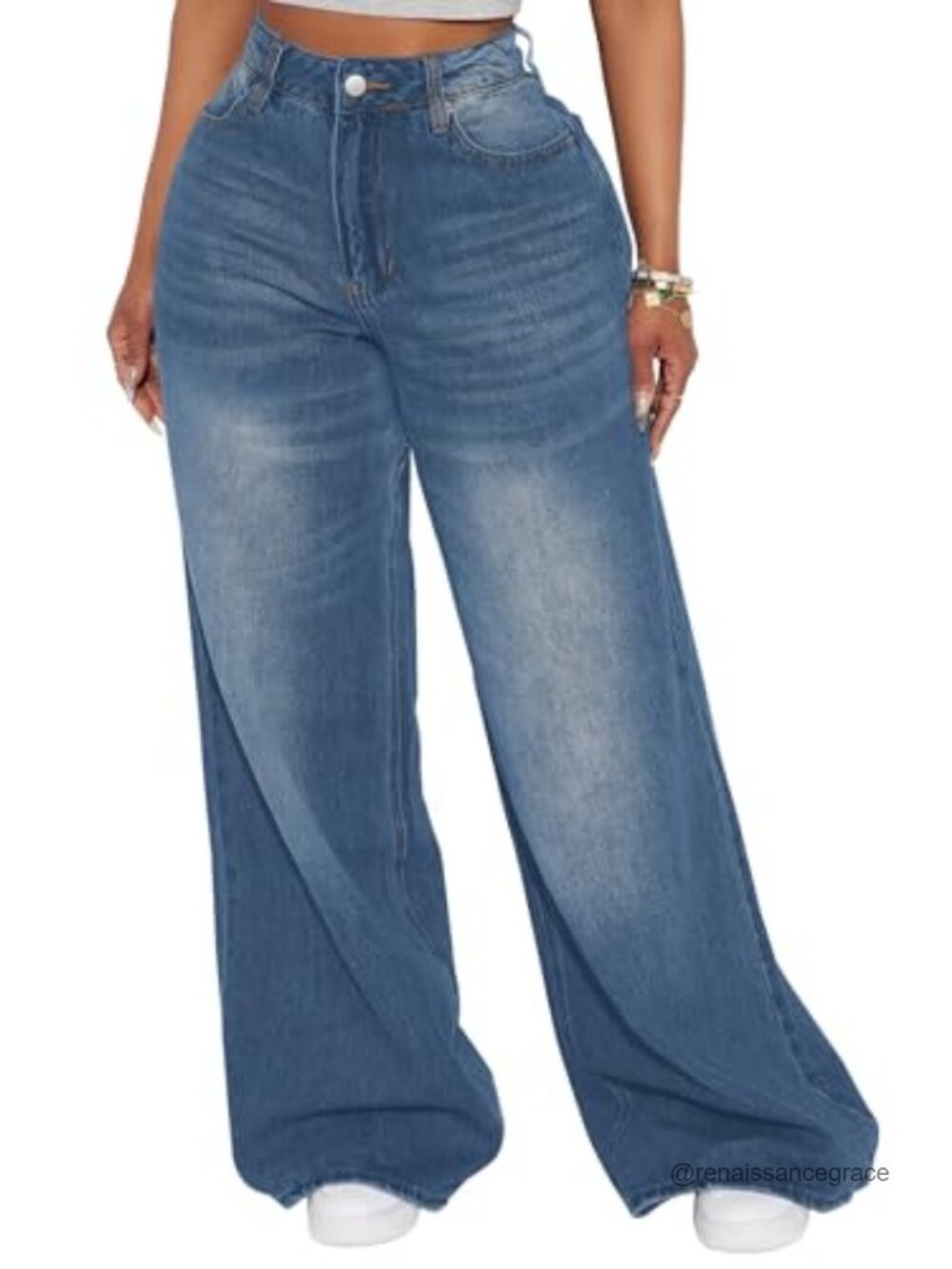 High Waisted Wide Leg Jeans Loose Boyfriend Denim Pants with Pockets